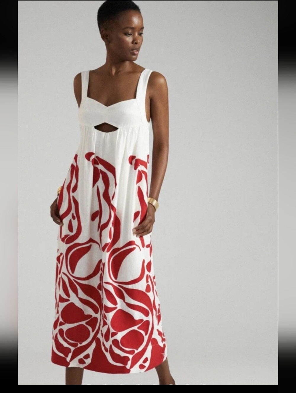 Anthropologie Front Cutout Maxi Dress Size M White Red Sleeveless SOLD OUT!
